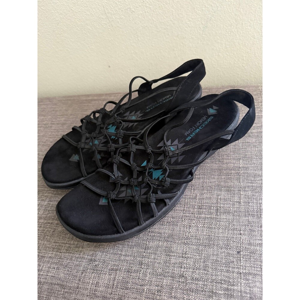 Women’s Skechers Reggae Slim Black Memory Foam Sandals Size 9